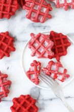 Red Velvet Waffles Dipped in Donut Glaze