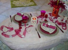 romantic table decoration with pink ribbons