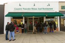 Standing room only: Brunchers waiting outside the Country Pancake House and Restaurant in Ridgewood on a Sunday morning. (Photo by STEVE HOCKSTEIN/special to THE RECORD)